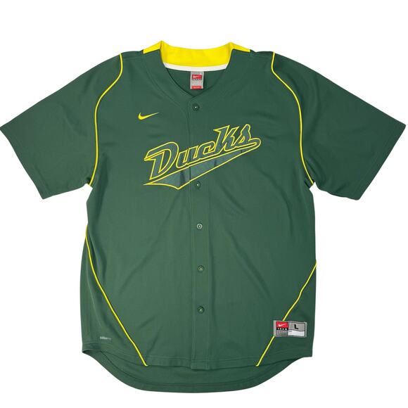 Y2K Nike Team Oregon Ducks Jersey Men’s Large Green Button Front Fit Dry - Picture 1 of 11